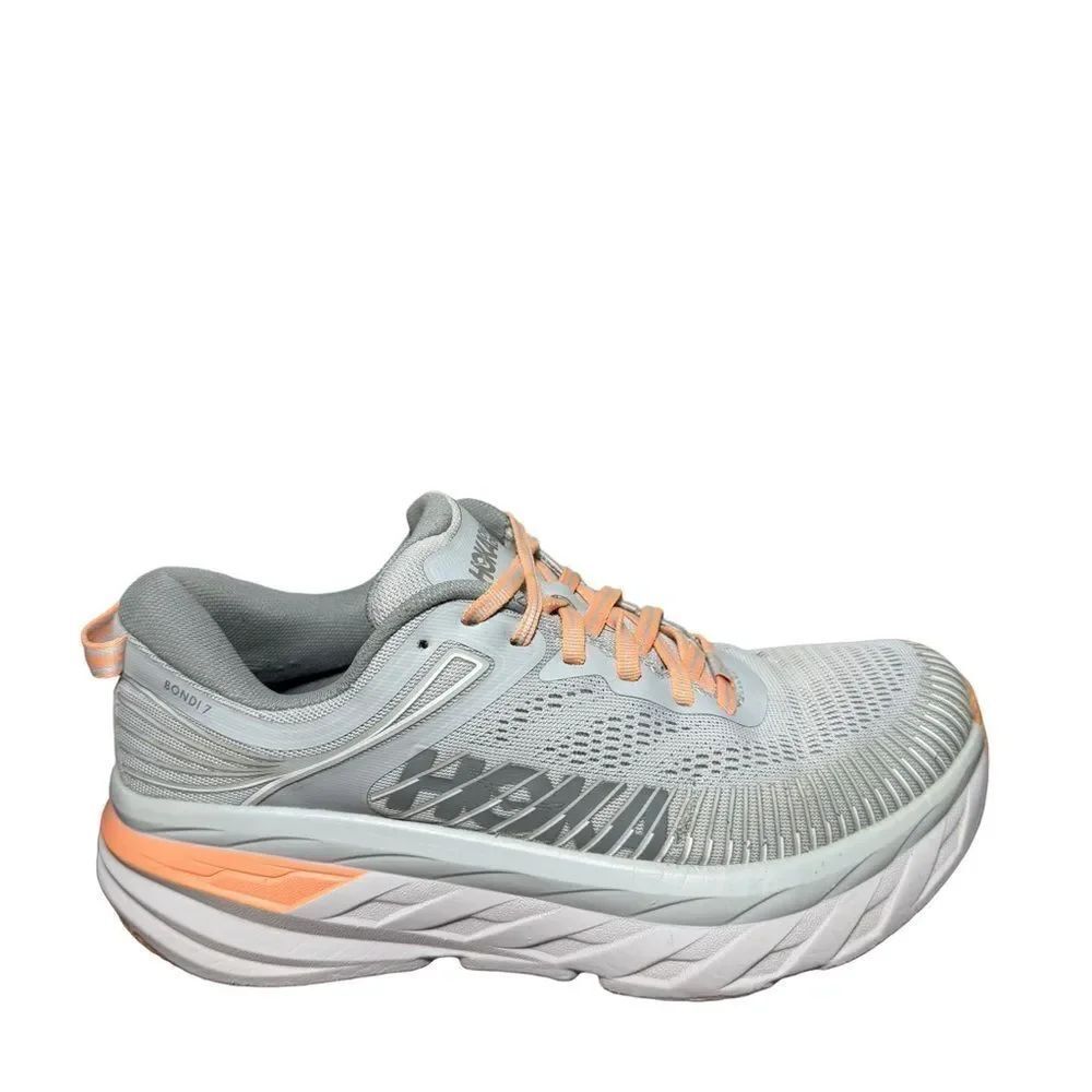 Hoka Women's Bondi 7 Running Shoes - Gray and Orange wide size 7.5 D